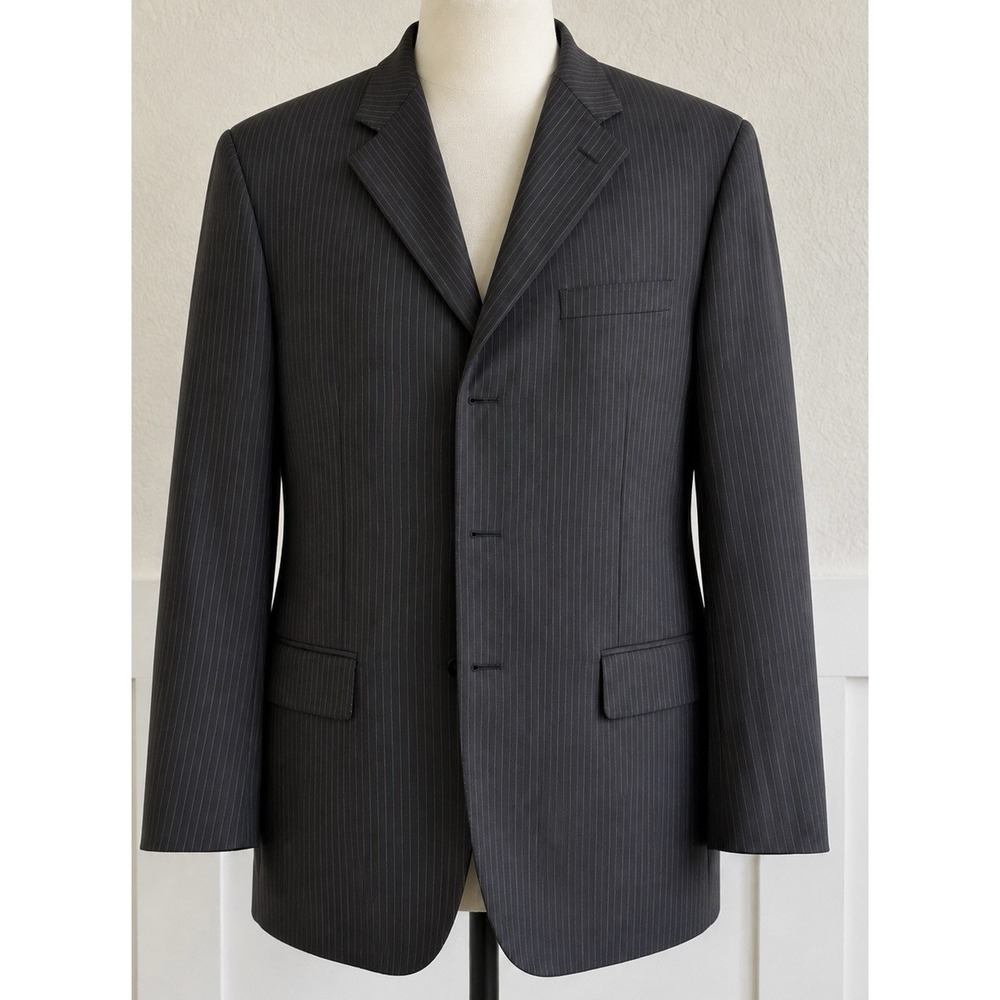 Ermenegildo Zegna Pinstripe Wool Silk Suit Jacket Blazer Gray Blue Mens 36 46L